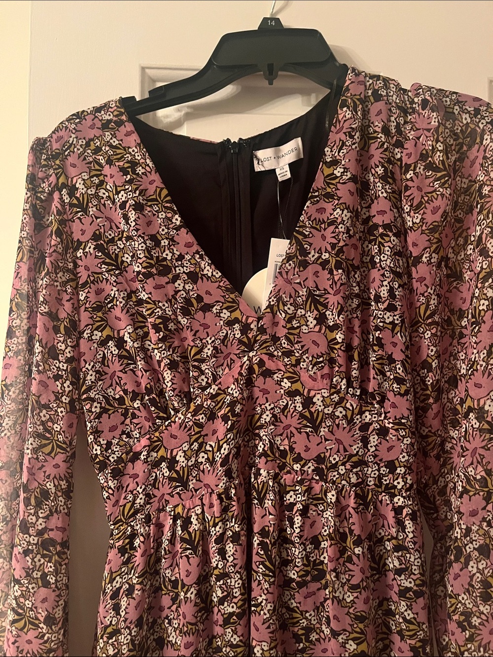 NWT XS Floral Maxi Dress - Pink & Black Long Sleeve